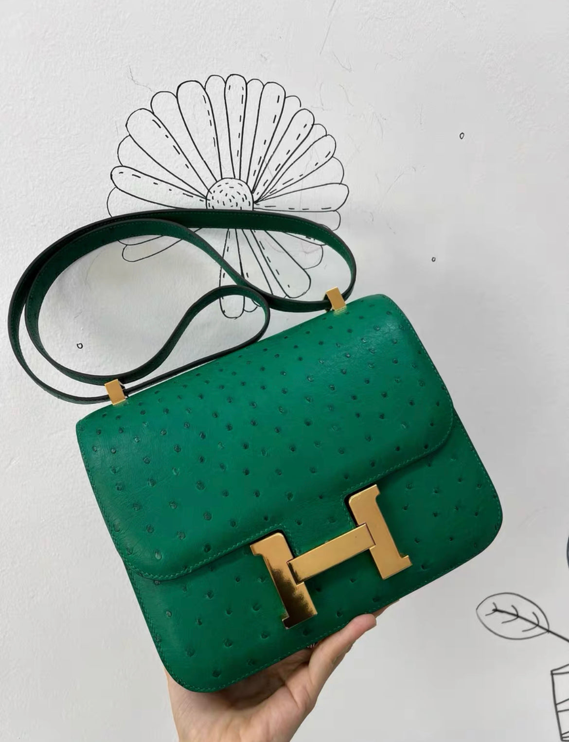 Hermès Constance 24 Vert Verone Ostrich Gold Hardware