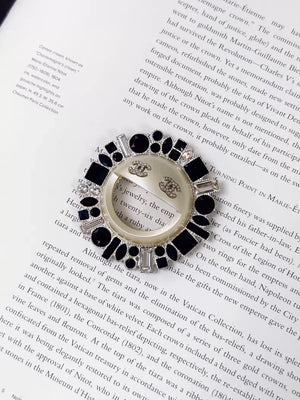 Chanel 16K black and white double C sunflower brooch