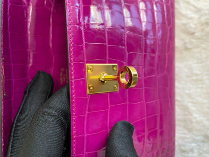 HERMÈS MINI KELLY POCHETTE ROSE SCHEHERAZADE SHINY ALLIGATOR GOLD HARDWARE