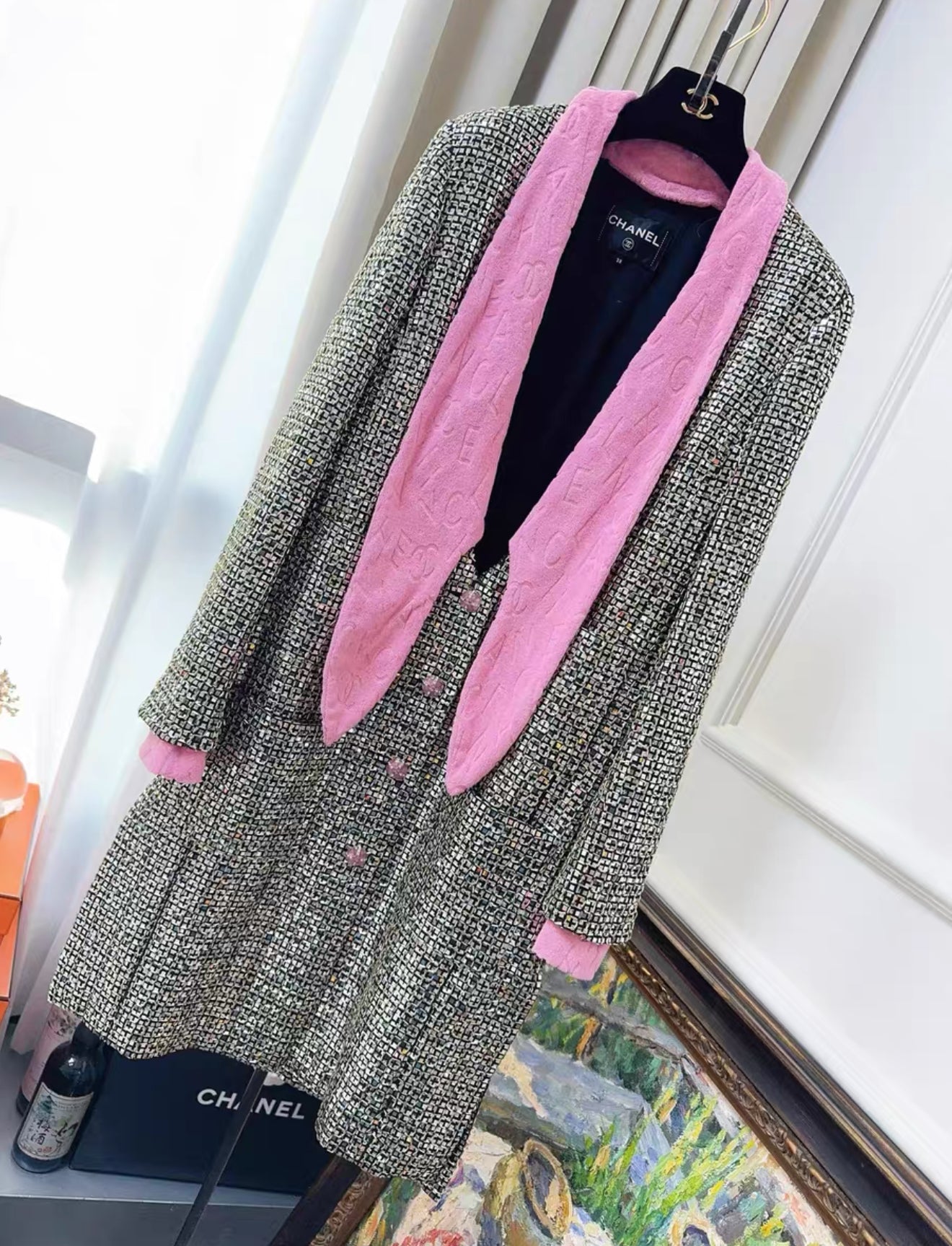 Chanel 24C sequin grey & pink jacket