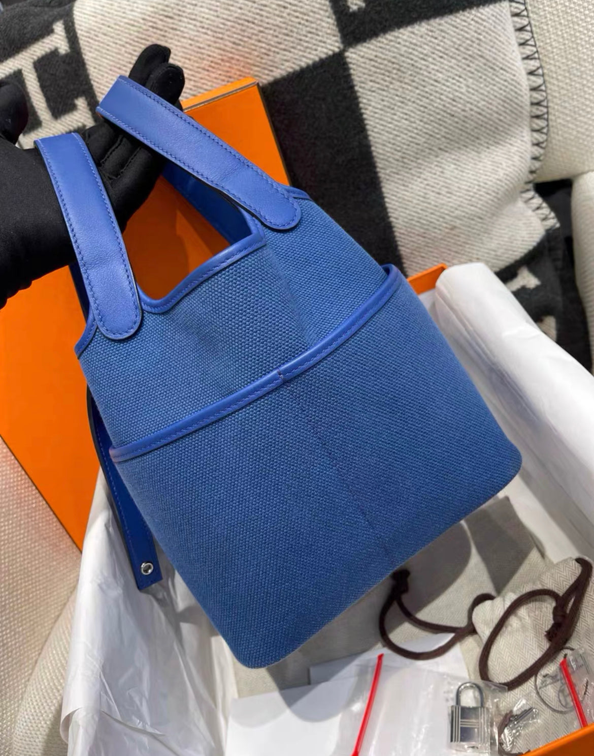 Hermès Picotin Cargo 18 Bleu France Swift & Toile Canvas - Wararni