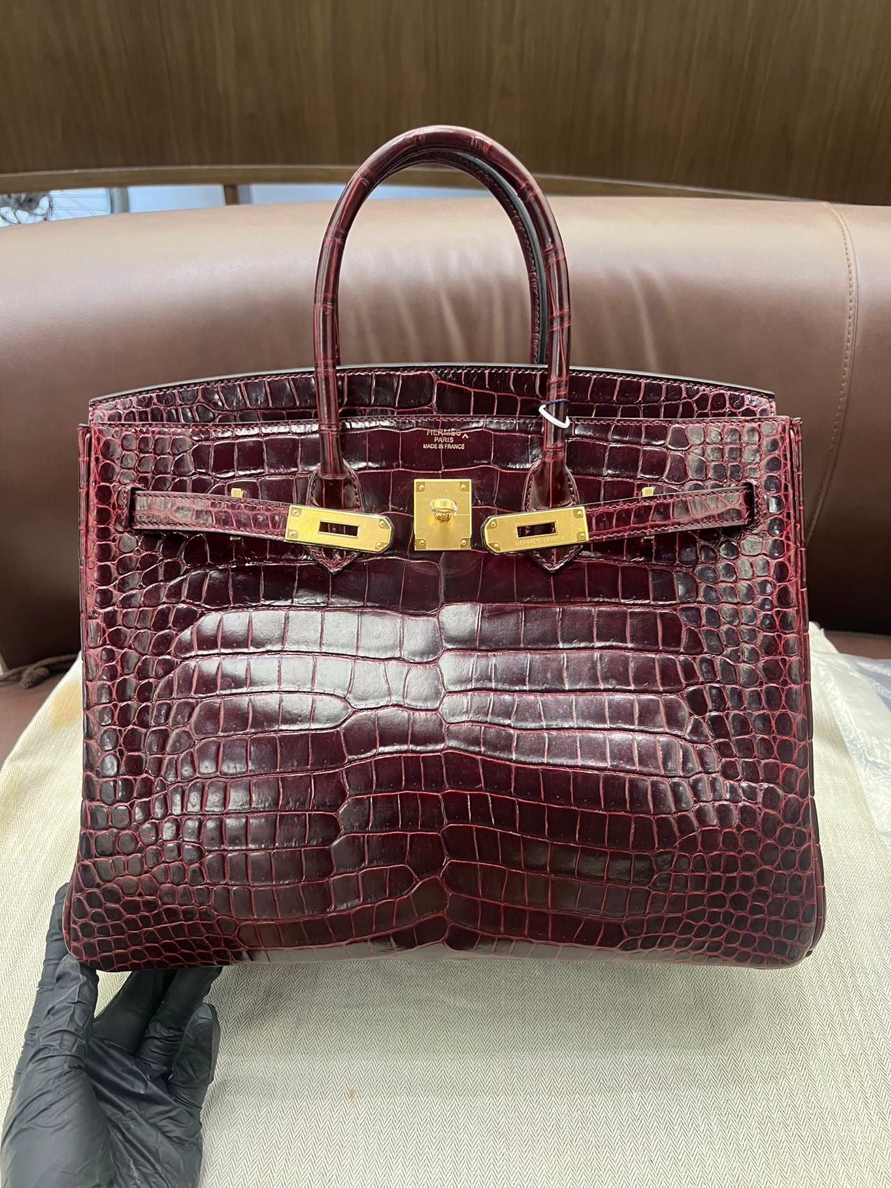 Hermes Birkin 35 Bordeaux Matte Crocodile Leather Gold Hardware