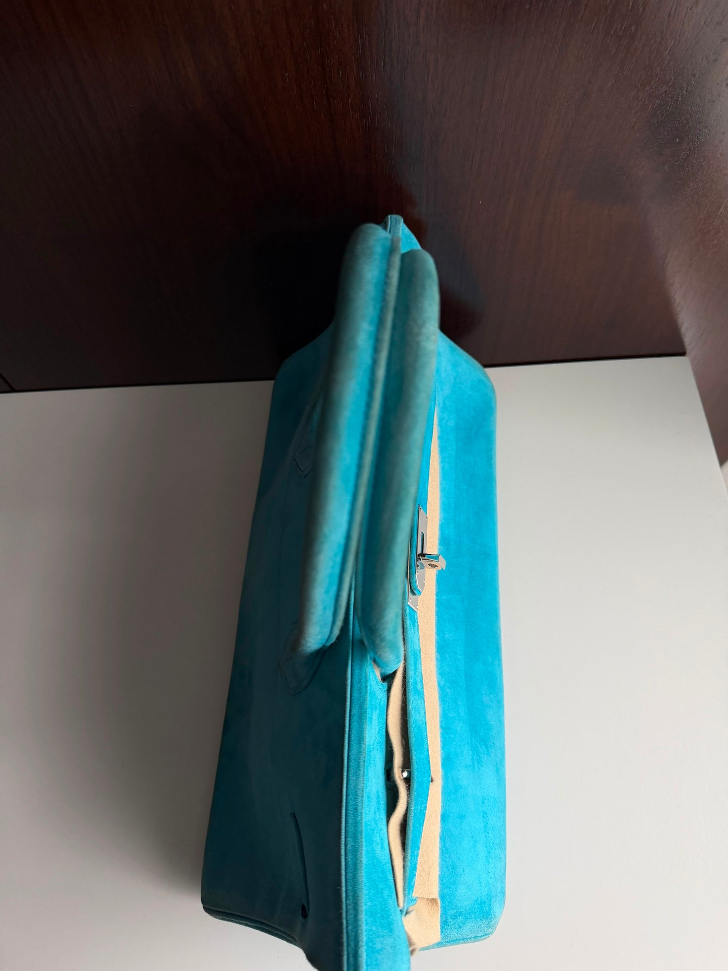 Hermès Birkin Shoulder JPG 42 Blue Turquoise Doblis Suede Leather Palladium Hardware – Ultimate Collector’s Masterpiece