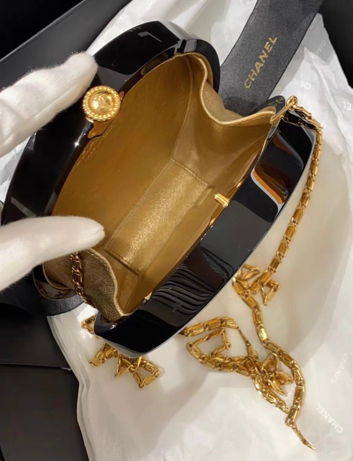 Chanel Minaudière Limited Edition Black Plexiglass & Gold Owl Gold