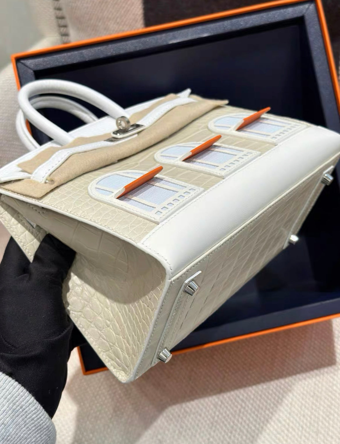 Hermès 20cm Birkin Sellier Faubourg House White Snow Palladium Hardware