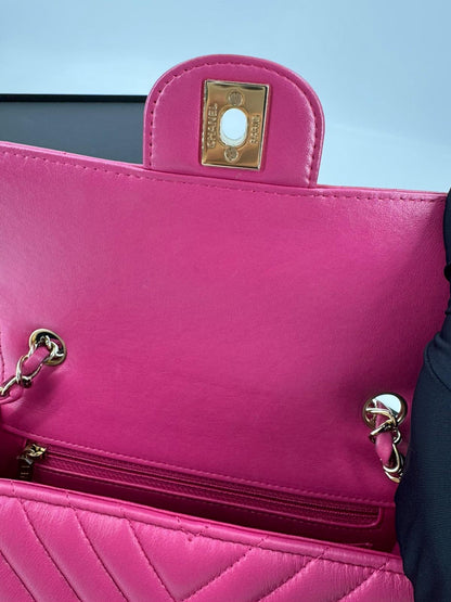 Chanel pink Lambskin Chevron Quilted Medium Double Flap