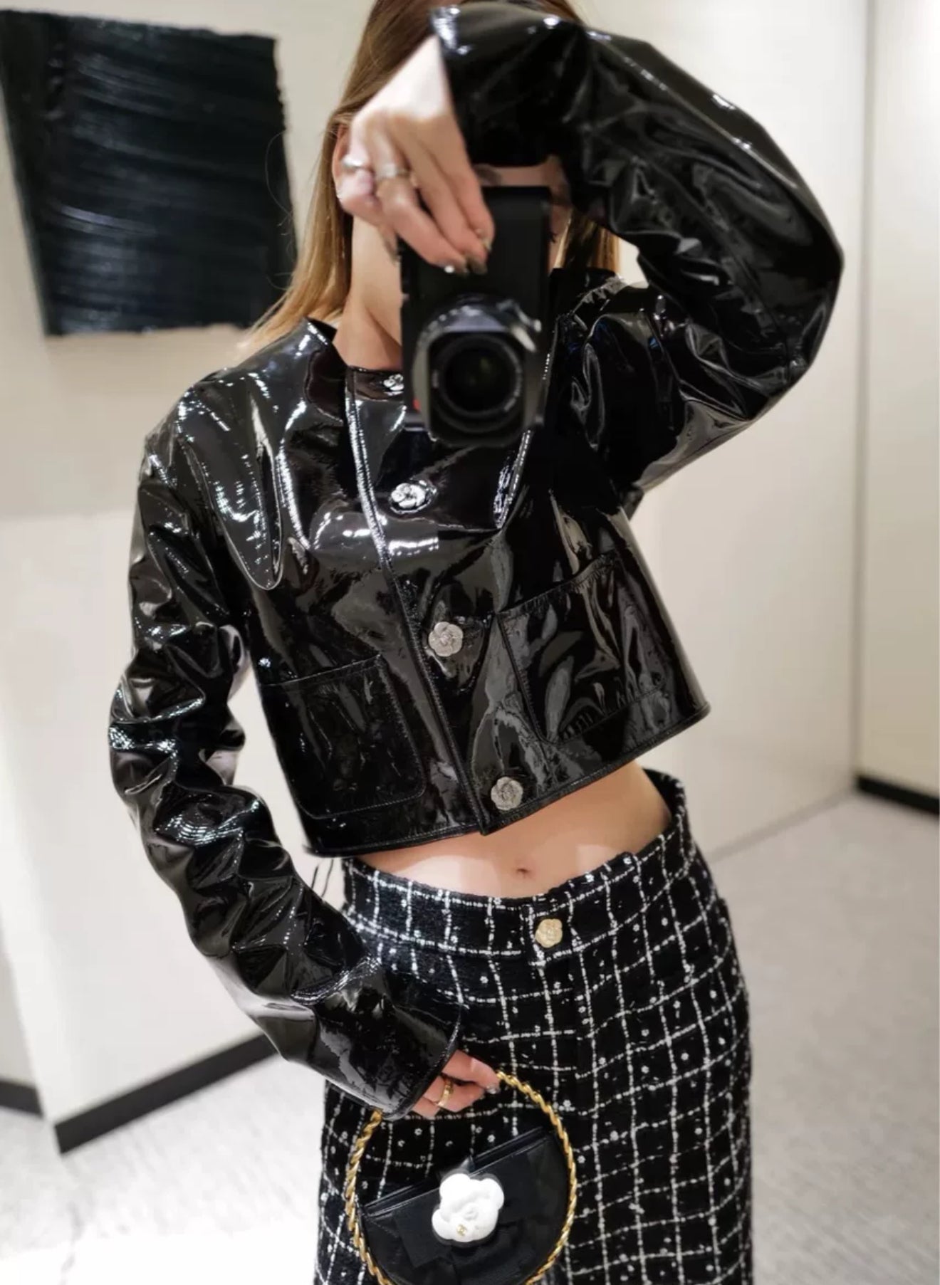 Chanel 23k black patent leather jacket