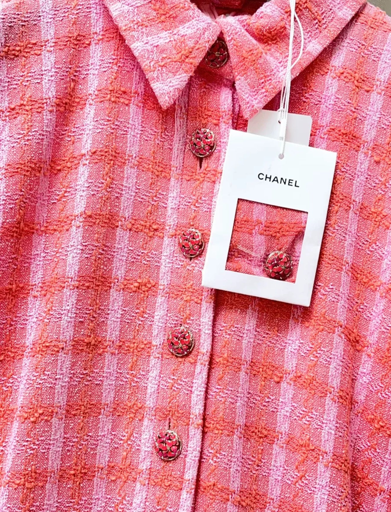 Chanel 24S orange and pink plaid dress