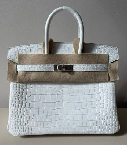 Hermes Birkin 25 Creme Chantill Matte Porosus Palladium hardware