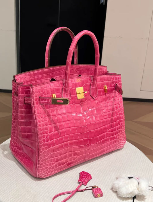 Hermes Birkin 35 Pink Shiny Crocodile Gold Hardware