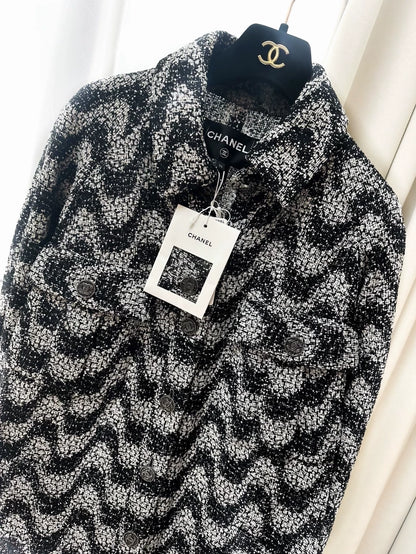 Chanel 21P black & gray tweed shirt