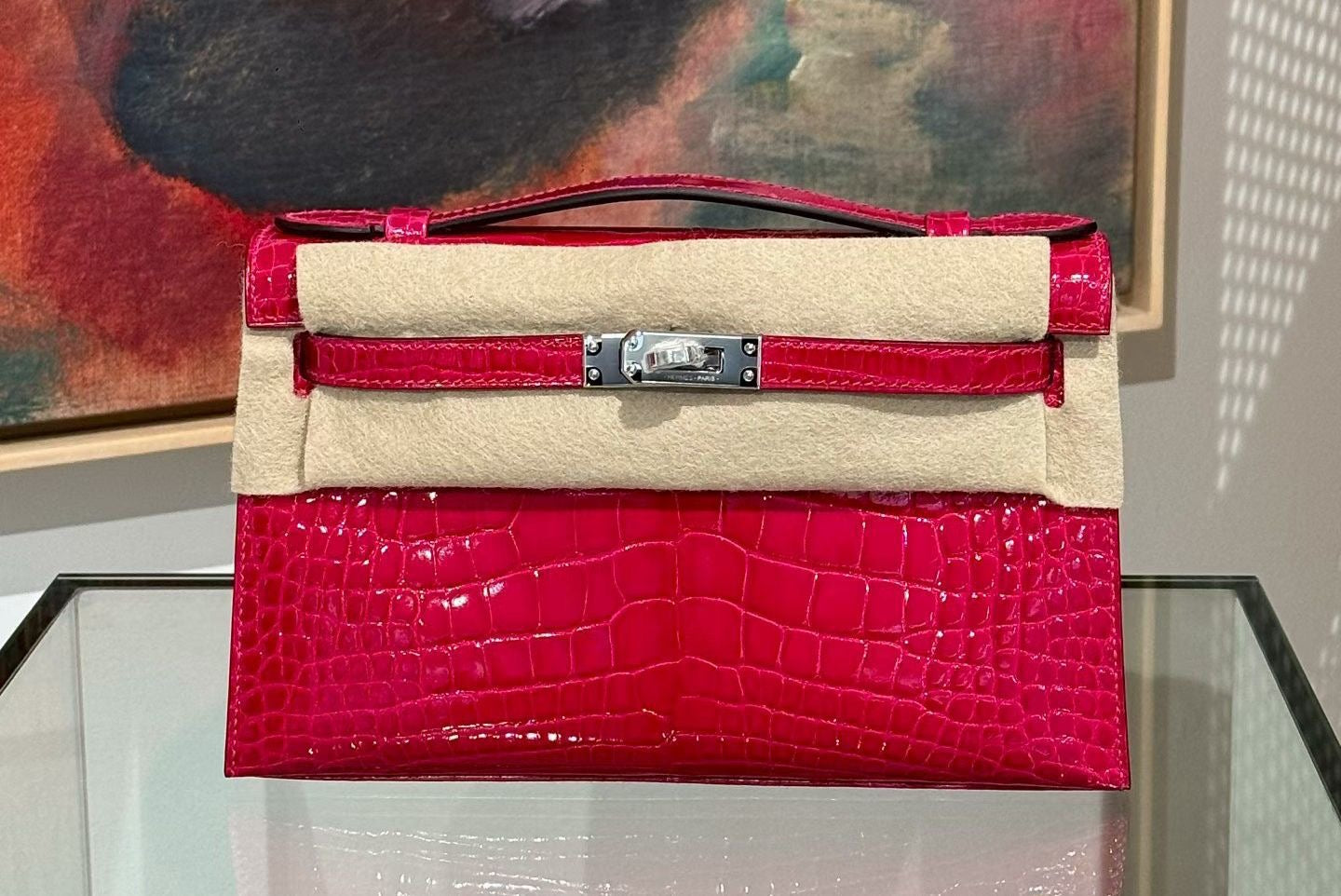 Hermès Kelly pochette Rouge Framboise Alligator Shiny Alligator Palladium hardware