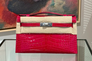 Hermès Kelly pochette Rouge Framboise Alligator Shiny Alligator Palladium hardware