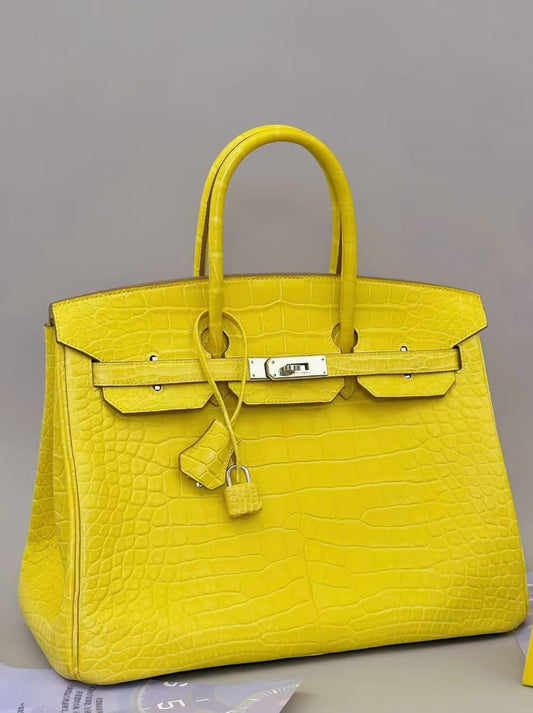 Hermes Birkin 35 Mimosa Matte Alligator Palladium hardware