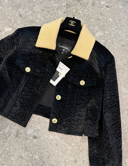 Chanel 22B Black & Yellow velvet jacket 40FR