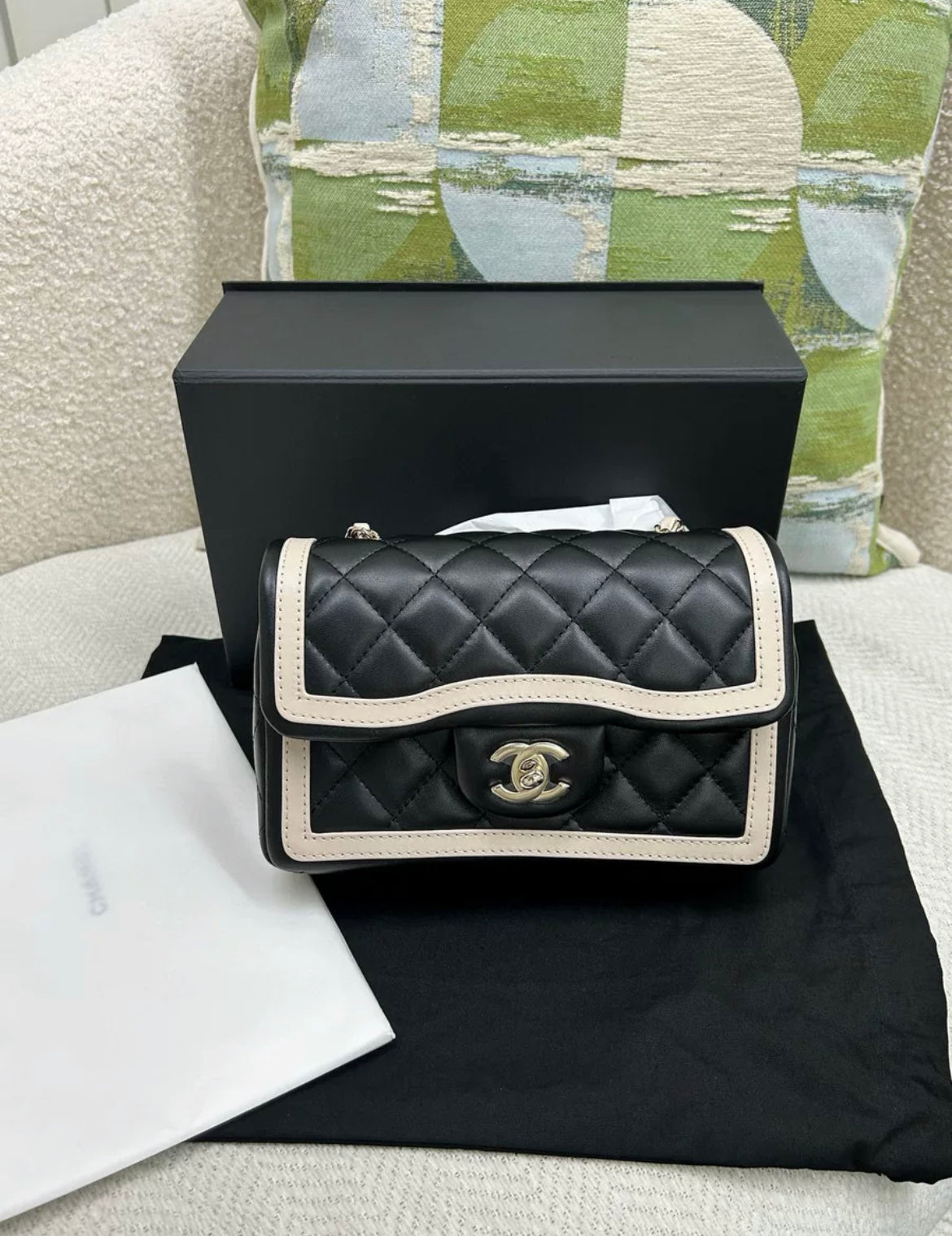 Chanel 23B black & white mini flap bag