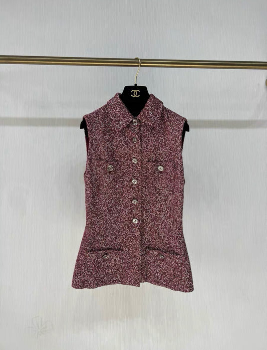 Chanel 23A burgundy tweed vest size 34