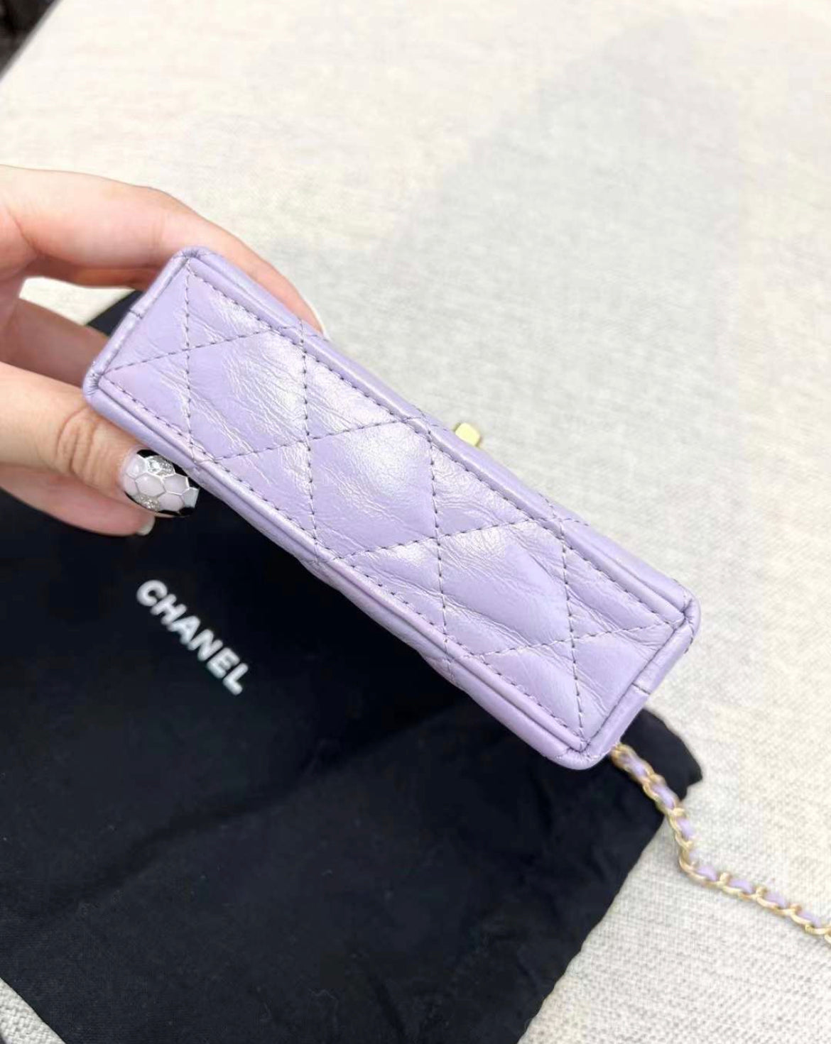 Chanel 24P Mini Nano Kelly Purple Quilted Calfskin Brushed Gold Hardware Brand New