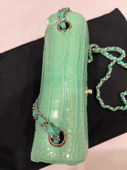 Mini Chanel green iridescent flap bag