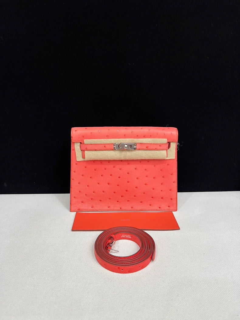 Hermes Kelly Danse Texas pink ostrich leather palladium hardware