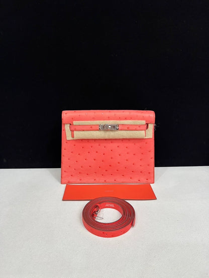 Hermes Kelly Danse Texas pink ostrich leather palladium hardware