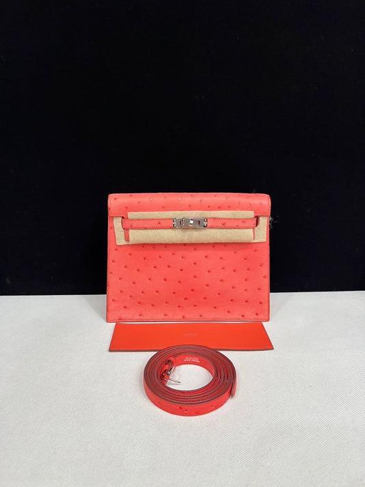 Hermes Kelly Danse Texas pink ostrich leather palladium hardware
