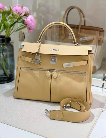 HERMES LAKIS 35 BEIGE SWIFT LEATHER WITH PALLADIUM HARDWARE