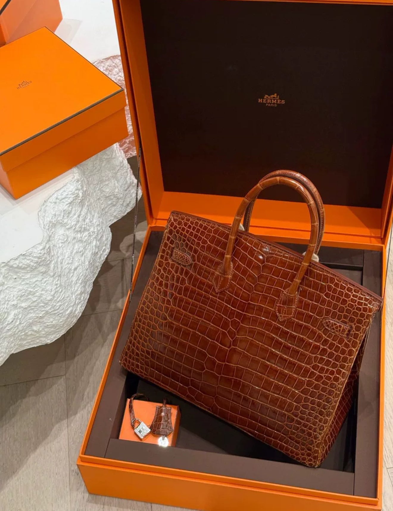 Hermes Birkin 35 Miel Honey Brown Shinny Crocodile Leather with