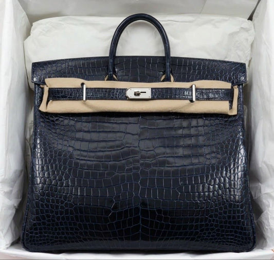 Hermes Birkin HAC 50 Haut A Couroies Bleu Marine shiny Porosus Crocodile Palladium Hardware