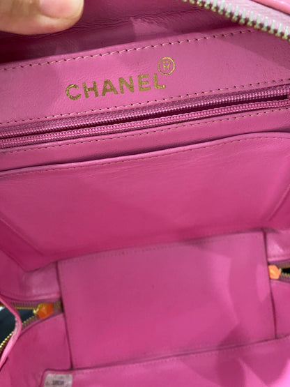 Vintage Chanel Vanity Bag Pink Patent Gold Hardware