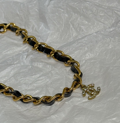 Chanel 95A Leather Chain Double C Diamond Necklace