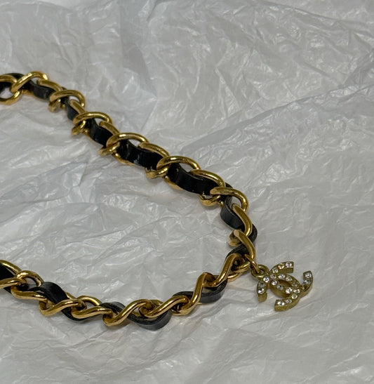 Chanel 95A Leather Chain Double C Diamond Necklace