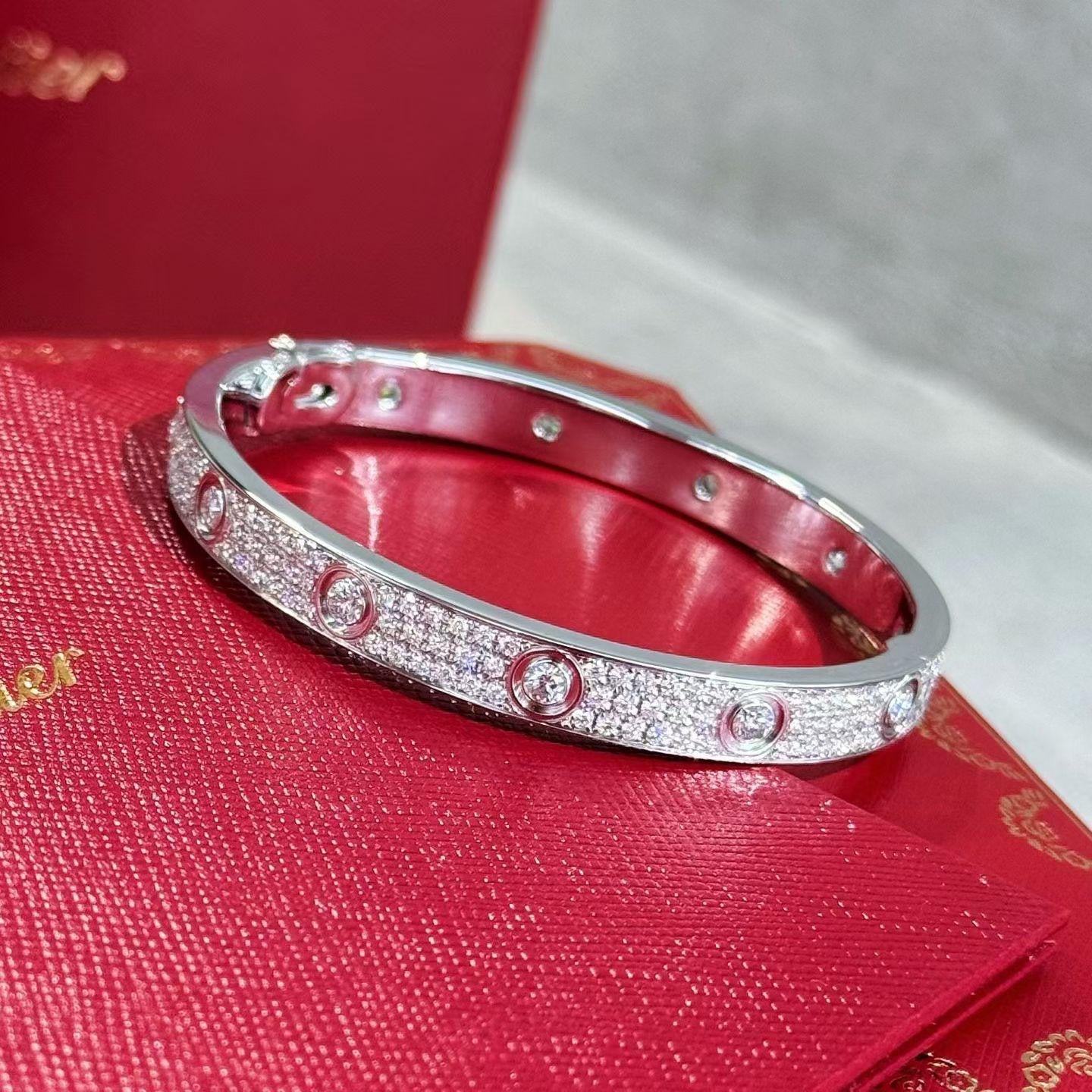 Cartier Love Bracelet 18K White Gold Ceramic With Pave Diamonds – Size 15