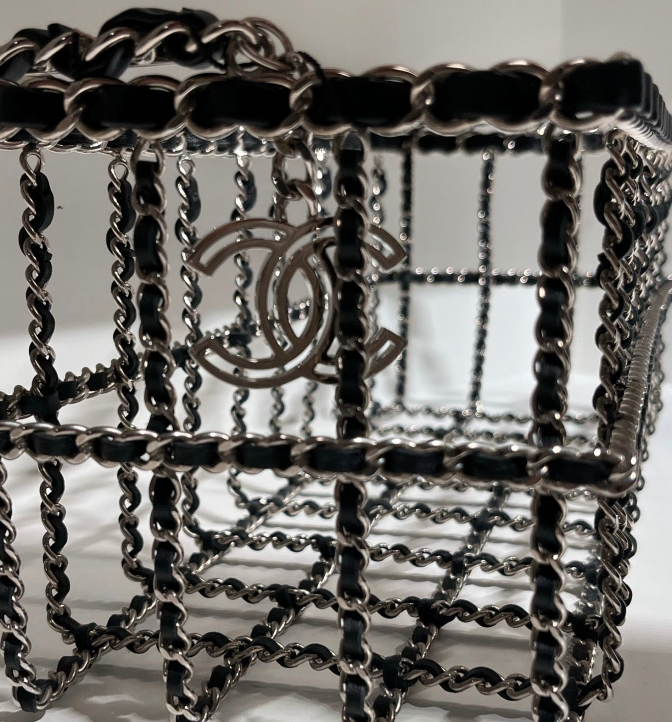 Chanel 14K Black Leather Chain-Threaded Supermarket Shopping Basket Bag