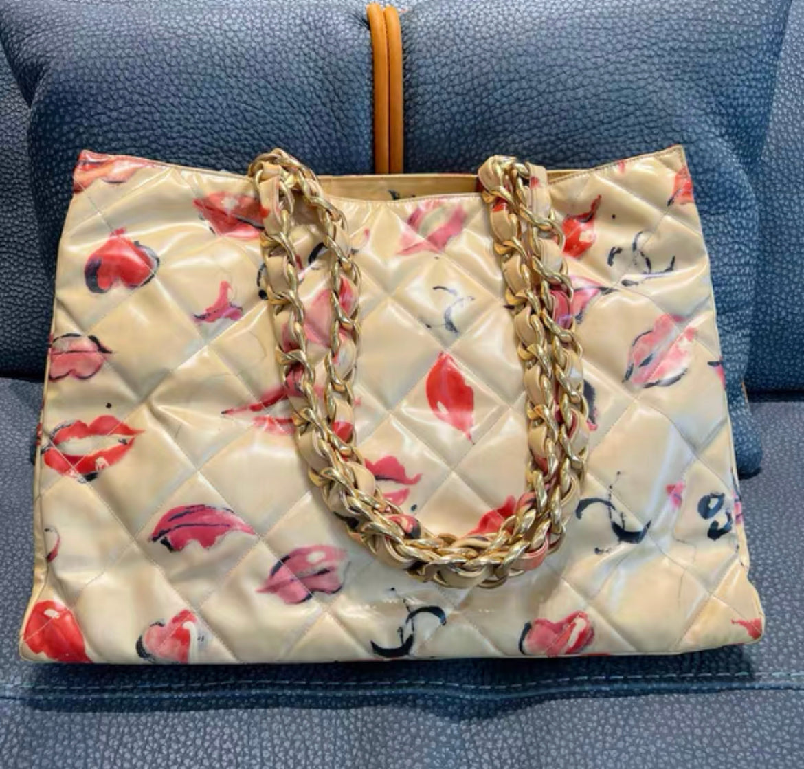 Chanel Coated Canvas Quilted Lips and Kisses Graffiti XL Tote