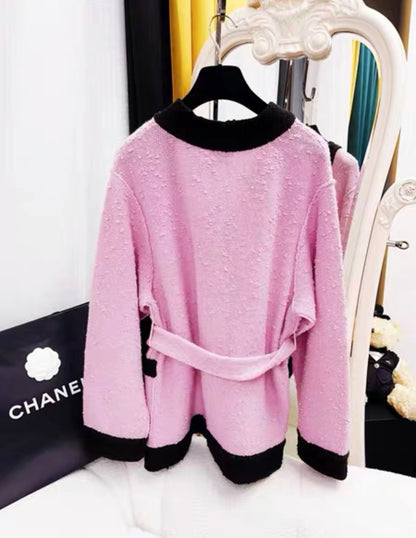 Chanel 24 Fall/Winter Wool Pink & Black Cardigan size 40