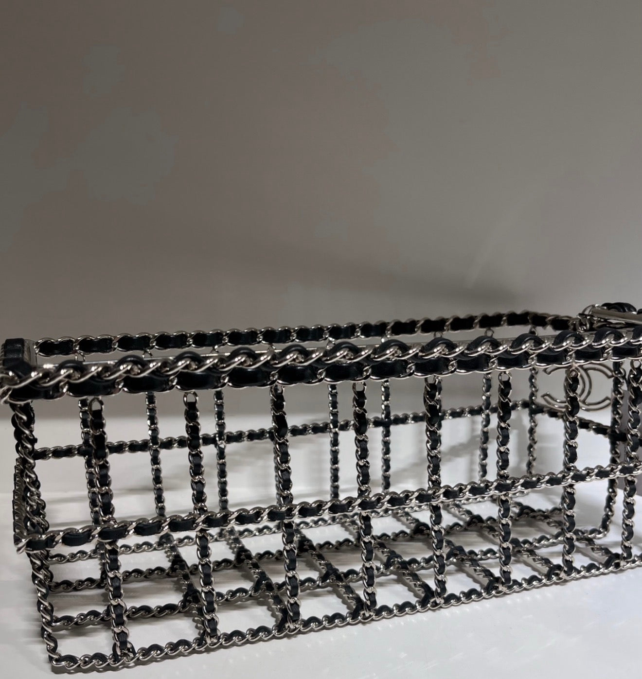 Chanel 14K Black Leather Chain-Threaded Supermarket Shopping Basket Bag