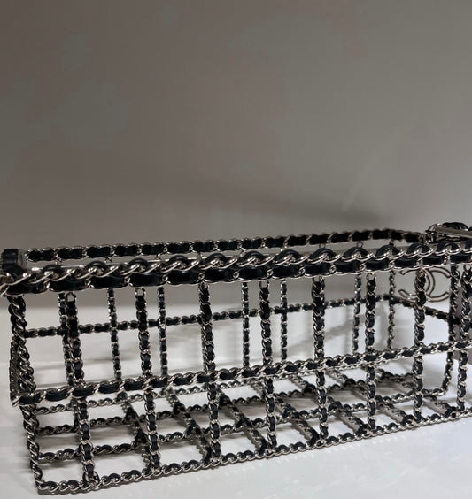 Chanel 14K Black Leather Chain-Threaded Supermarket Shopping Basket Bag
