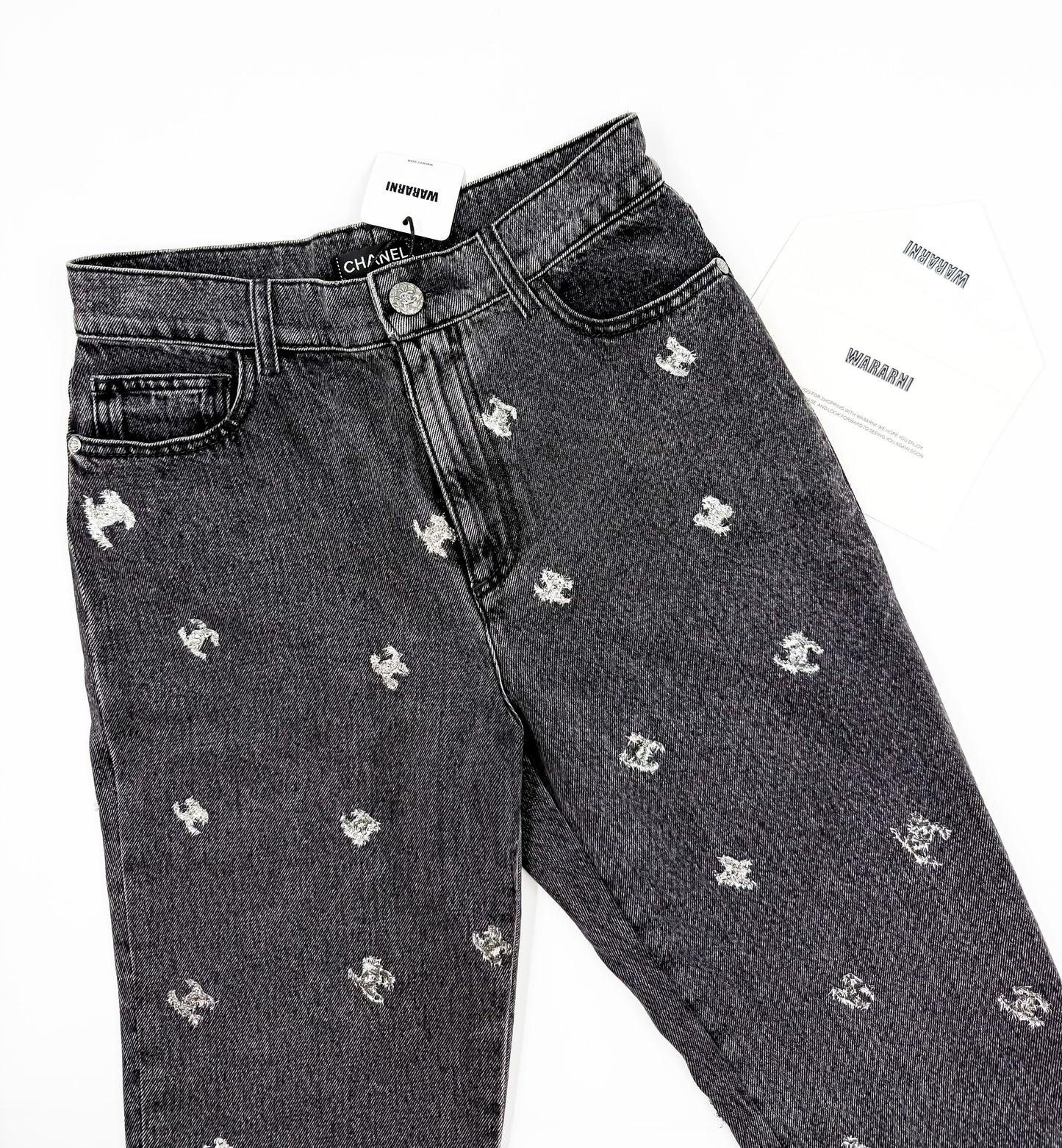 Chanel 21K Black Denim silver CC logo