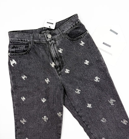 Chanel 21K Black Denim silver CC logo