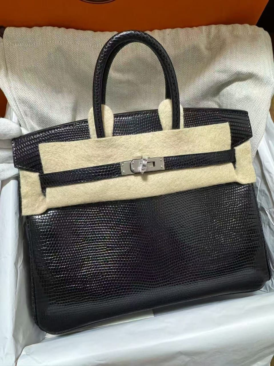 Hermes Birkin 25 Black Lizard Palladium Hardware