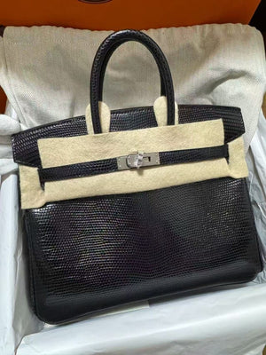 Hermes Birkin 25 Black Lizard Palladium Hardware