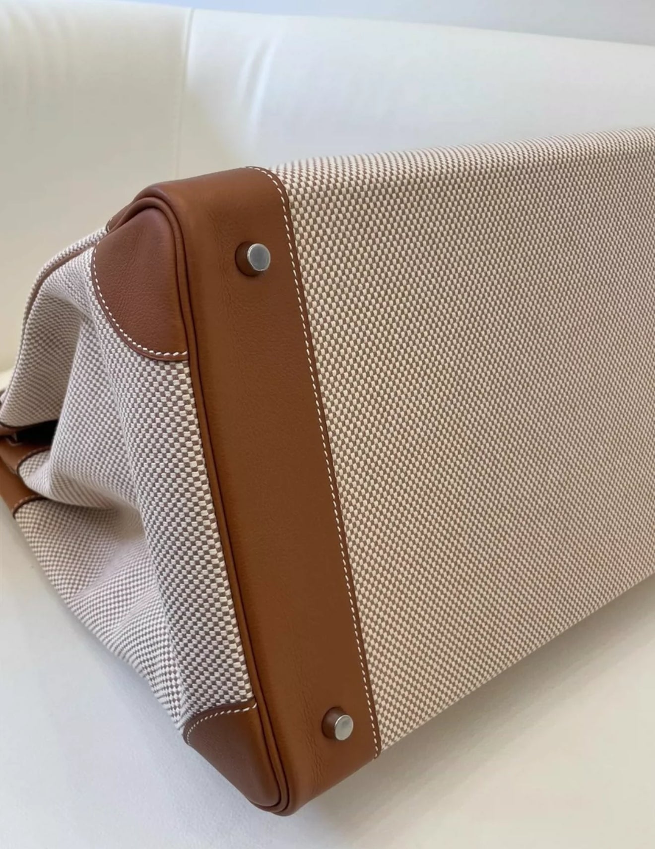 HERMES HAC BIRKIN 40 GOLD EVERCOLOR LEATHER & CRISS VIKING CANVAS