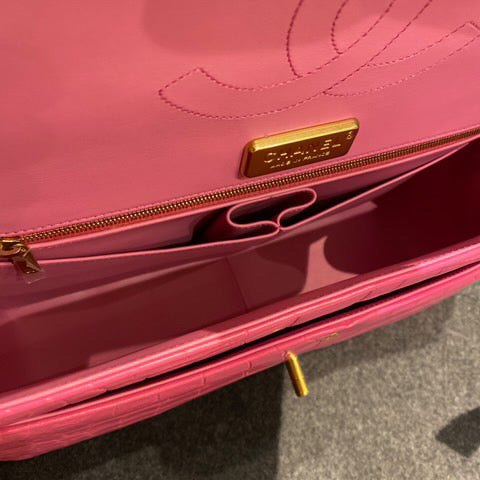 Super Rare Chanel Medium flap Pink Barbie Matte Crocodile leather with gold hardware