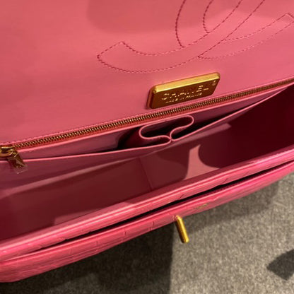 Super Rare Chanel Medium flap Pink Barbie Matte Crocodile leather with gold hardware