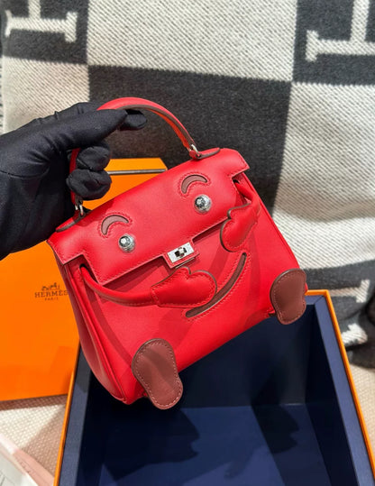 Hermes kelly doll Red Swift leather with Palladium Hardware