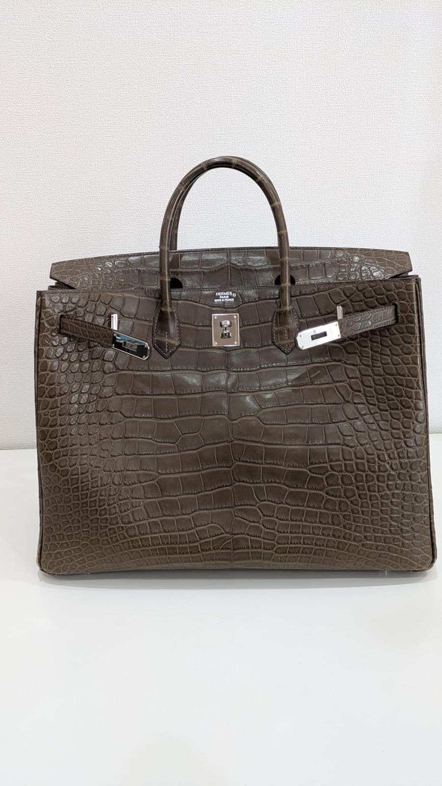Rare Hermes Birkin 40 Gris Elephant Matte Alligator leather palladium hardware