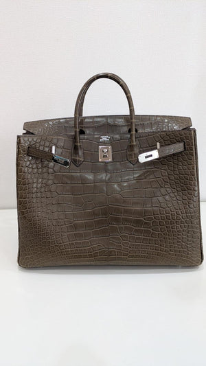 Rare Hermes Birkin 40 Gris Elephant Matte Alligator leather palladium hardware