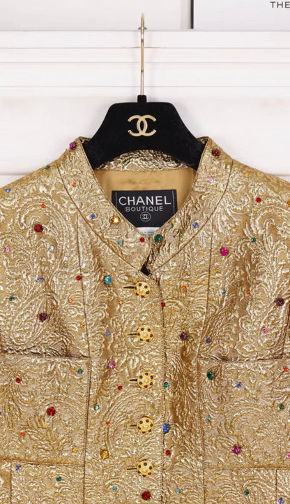Chanel 1996 Runway gold Jacket with Colorful Gemstone and Glass Buttons