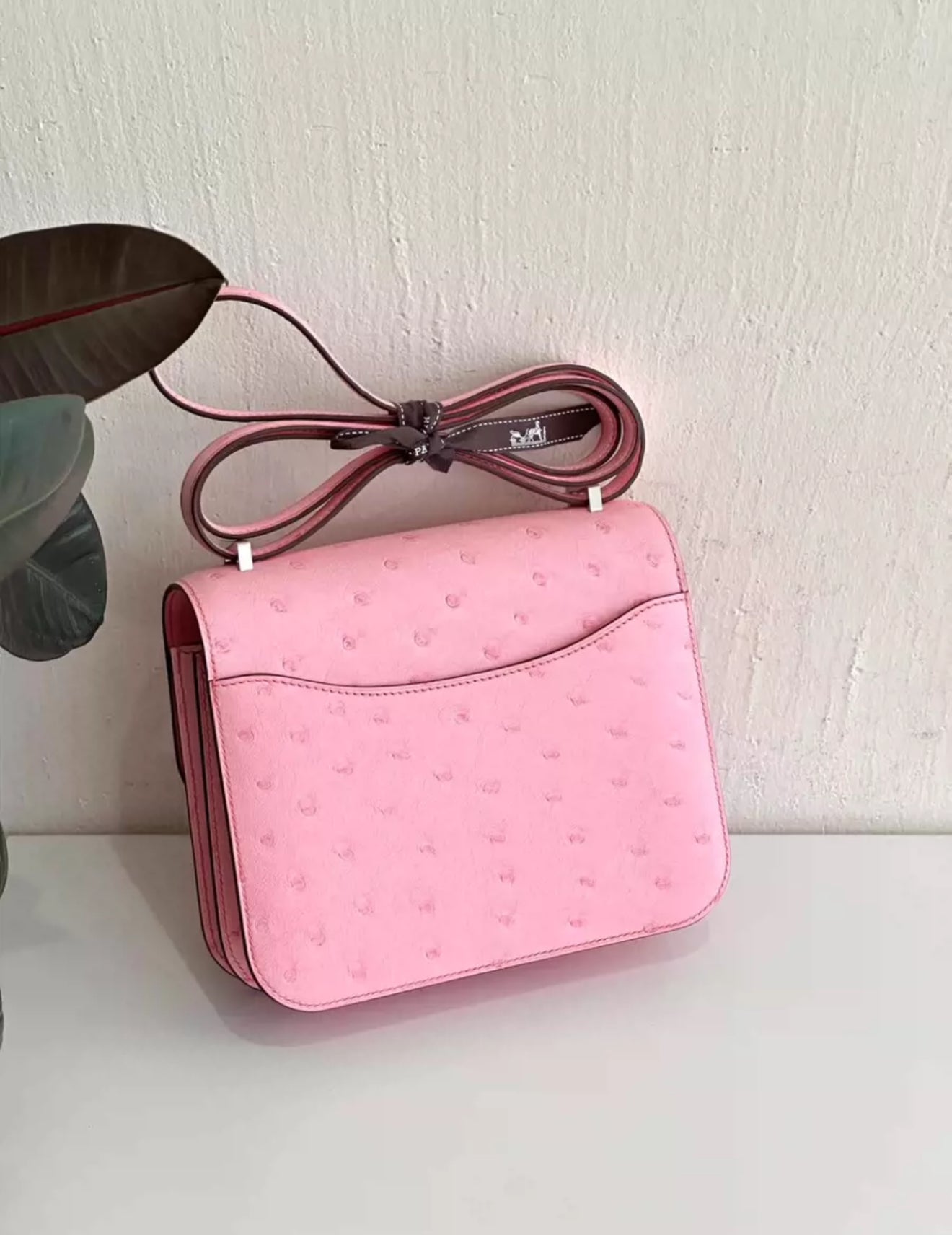 Hermes Constance mini Mirror Rose bubblegum Ostrich leather Palladium hardware